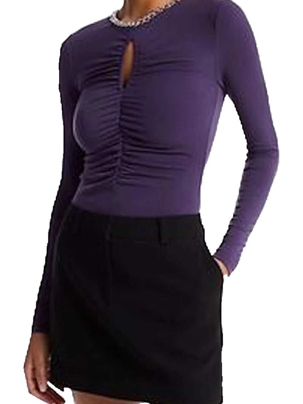 NEW Womens Size M Michael Kors Crewneck with Chain Keyhole Top Dark Iris $98